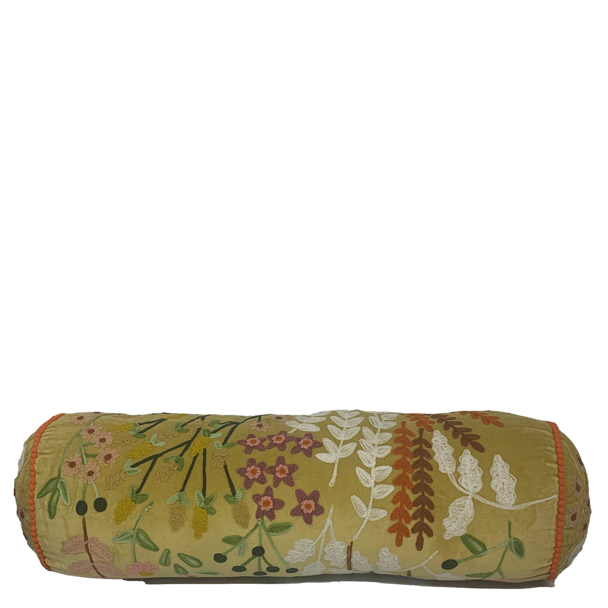 Velvet Summer Florals Bolster Cushion - Chartreuse CUS2134