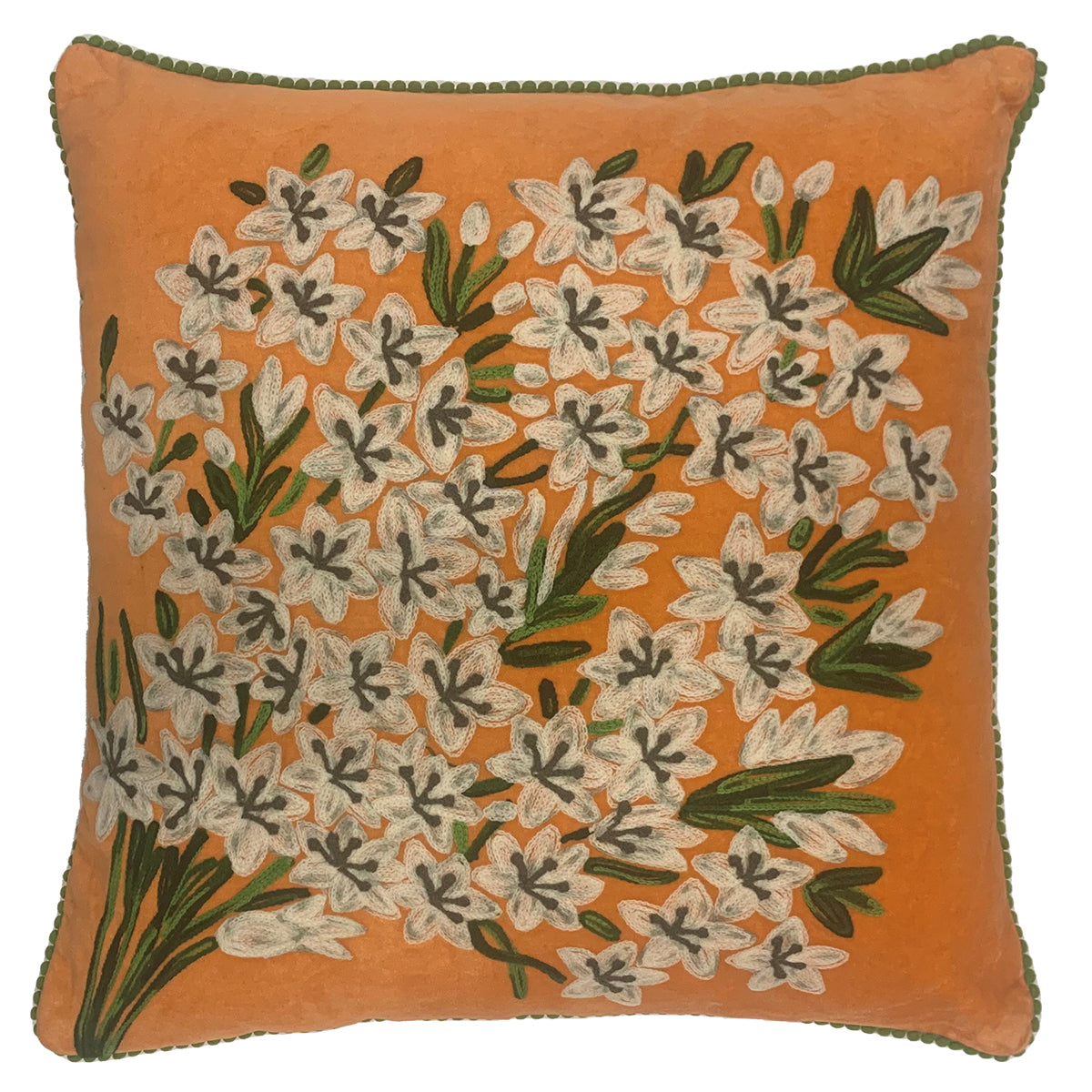 Velvet English Garden Cushion - Orange / White CUS 2146
