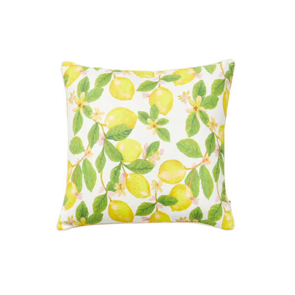 Image of 60 x 60 cm cushion with lemons and green foliage pattern.