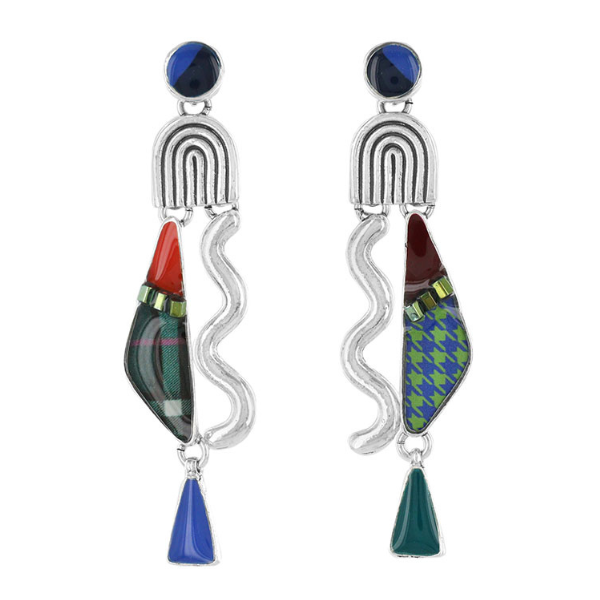 Image of quirky multi coloured dangle earrings.