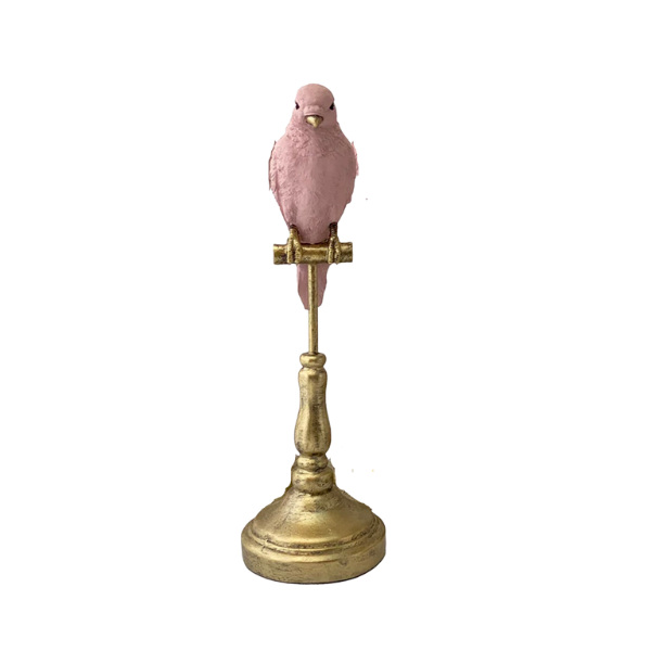 Image of cute powder pink bird standing regally on its perch, is a stunning decorative piece that will be an outstanding adornment in your home.