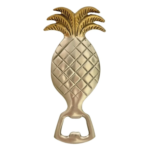 Image of brass pineapple bottle opener with silver finish.