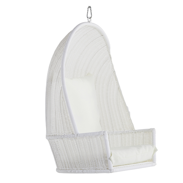 Image of Hamptons style Pod Swing chair including cushions, with chain to hang.