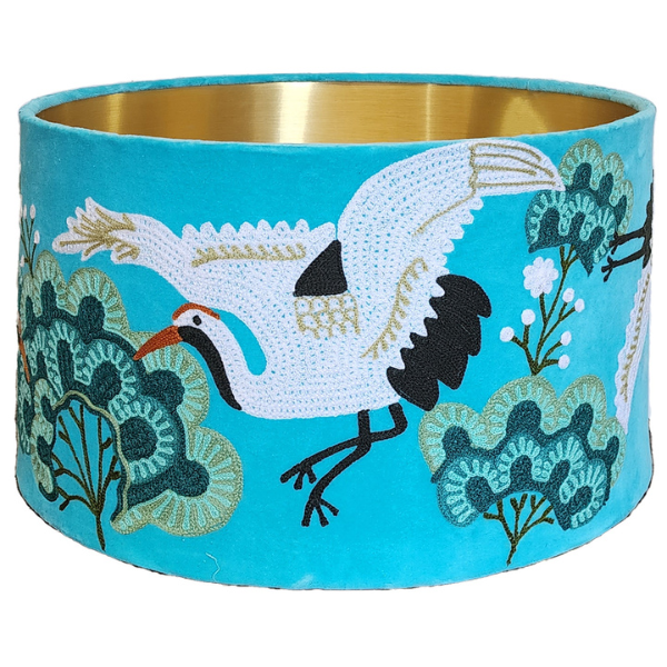 Japanese Crane Velvet Lampshade Aqua Multi SHD213 Uncle
