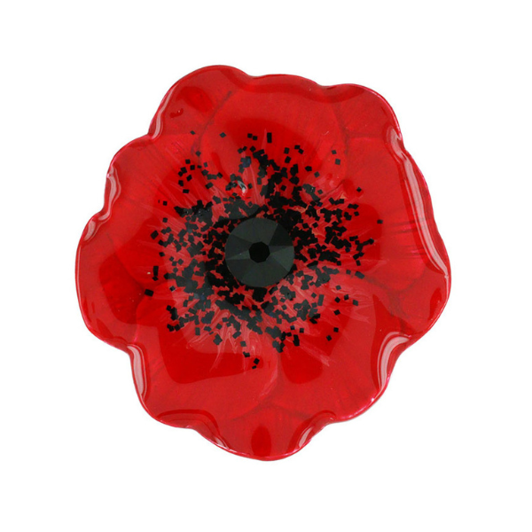 Image of cute red hand painted poppy ring with rhinestone centrepiece.