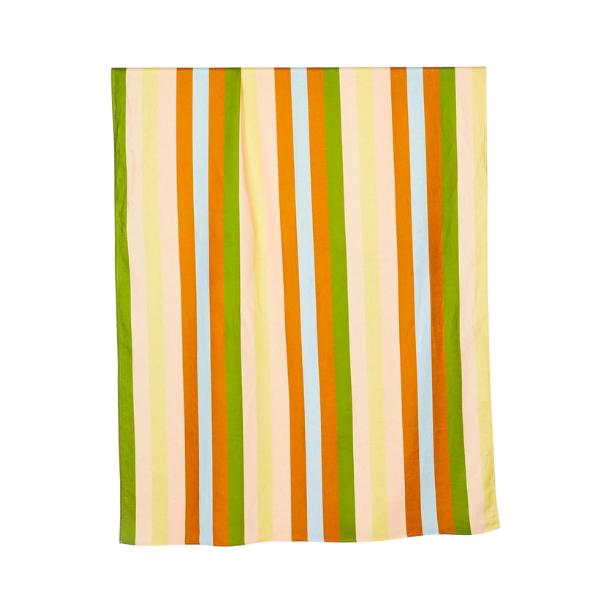 Image of linen tablecloth in early colour stripes.