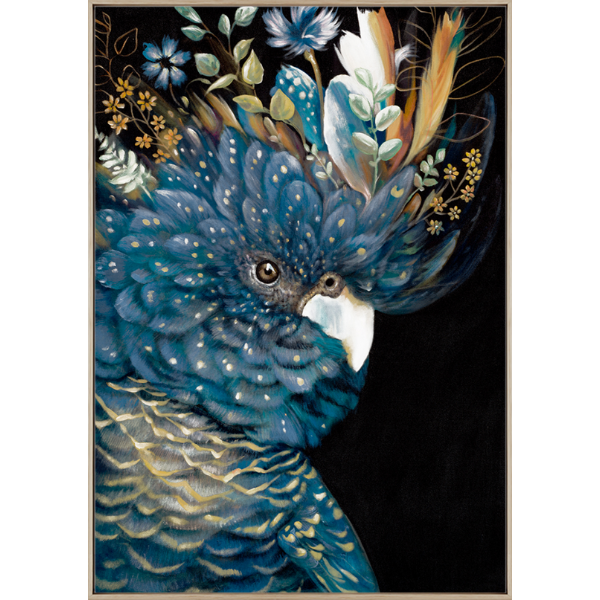 Gorgeous Blue and Gold Parrot Canvas Print with Natural Frame