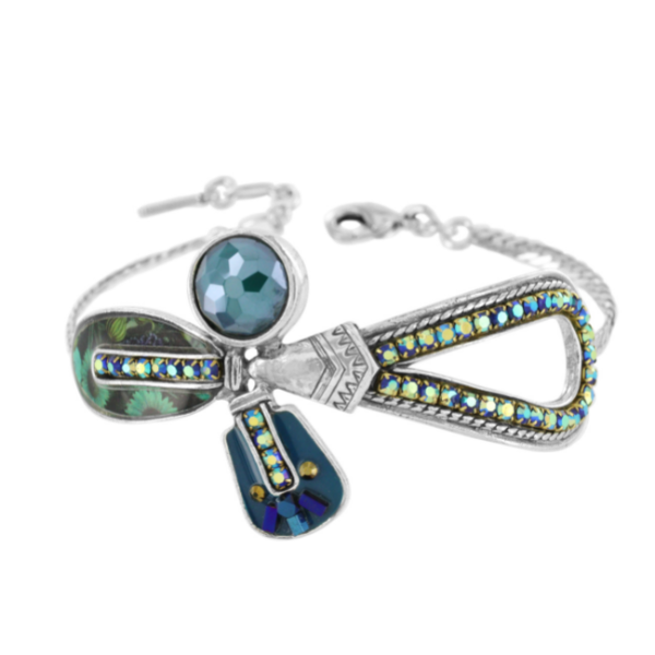 Image of fashionable bracelet encrusted with hand painted patterns and stones.