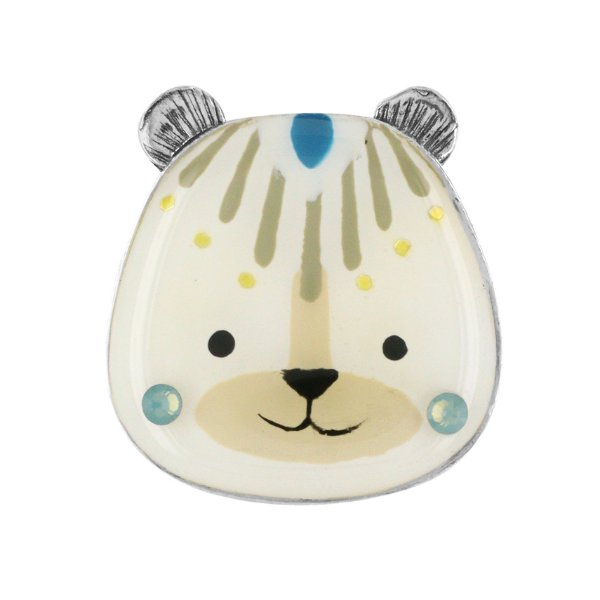 Image of ring with cute polar bear face hand painted in white and blue tones.
