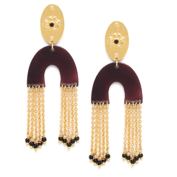 Image of multi chain arched shape Egyptian style dangle earrings.