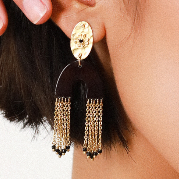 Image of multi chain Egyptian style dangle earrings.