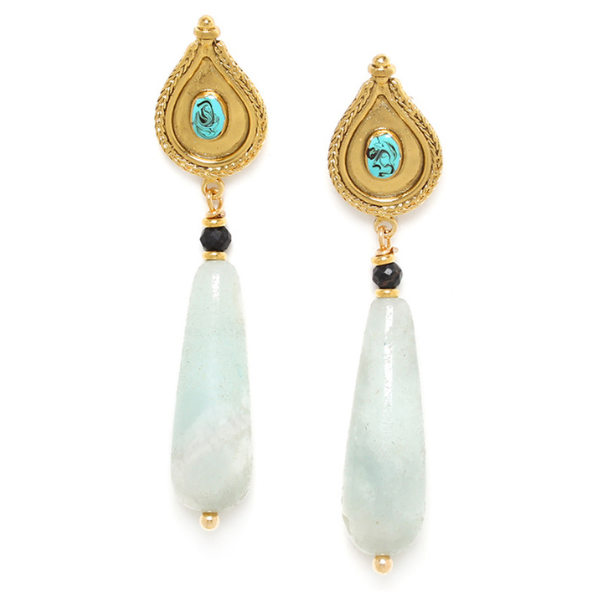 Image of long milky aqua dangle earrings.