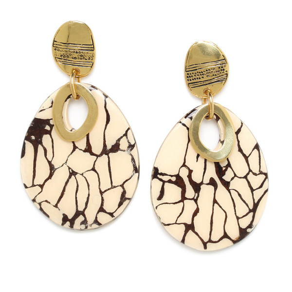 Image of antic gold gypsy earrings made with termite nest and horn dangle.