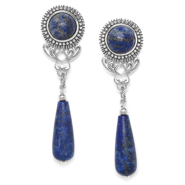 Image of pretty dangle earrings made from lapius luzil on silver stud.