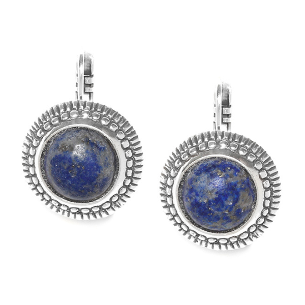 Image of pretty round drop earrings made with lapius luzil on silver french Hook.