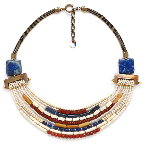 Image of ethnic style multi row necklace embellished with colourful beads.