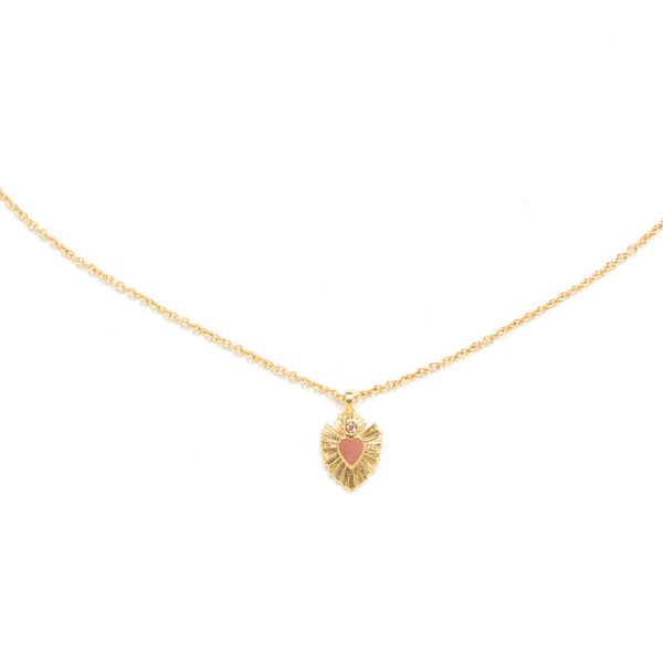 Image of gilded gold chain necklace with heart pendant.