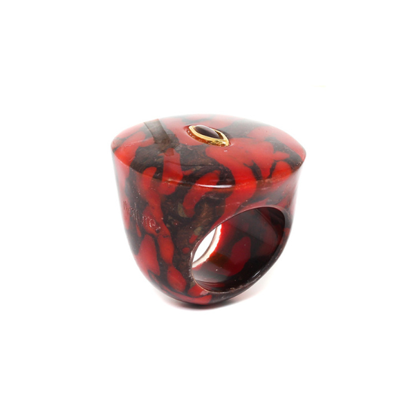 Image of chunky ring in termite mound red agate colour and theme.