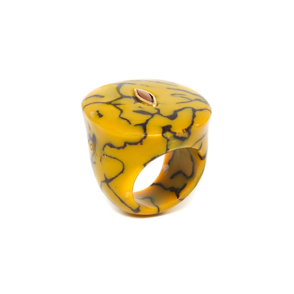 Image of chunky ring in termite mound citrin colour and theme.