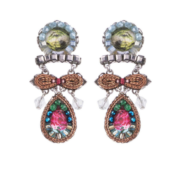 Ayala Bar&#39;s Tadpole range from her Classic Collection is a multi-coloured array of fuchsia, turquoise, green, pale blue and white with some chocolate, bronze trim. Exquisite beading with intricate, handmade designs.