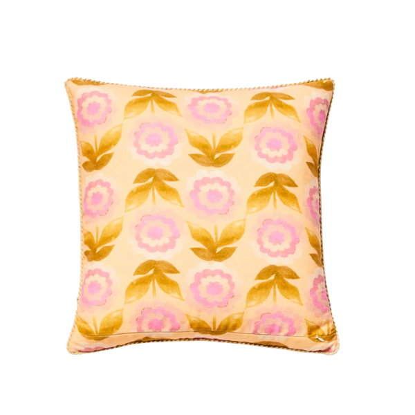 Image of 50 x 50 cm cushion with pink floral pattern.