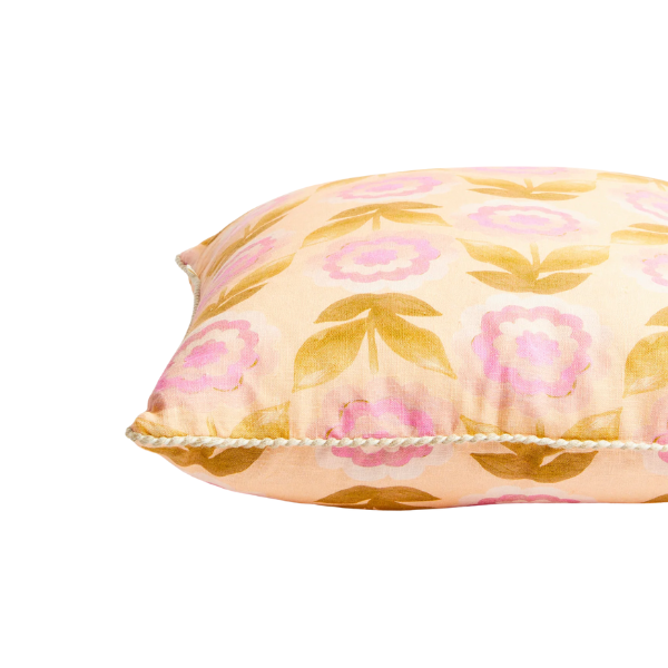 Image of 50 x 50 cm cushion with pink floral pattern.