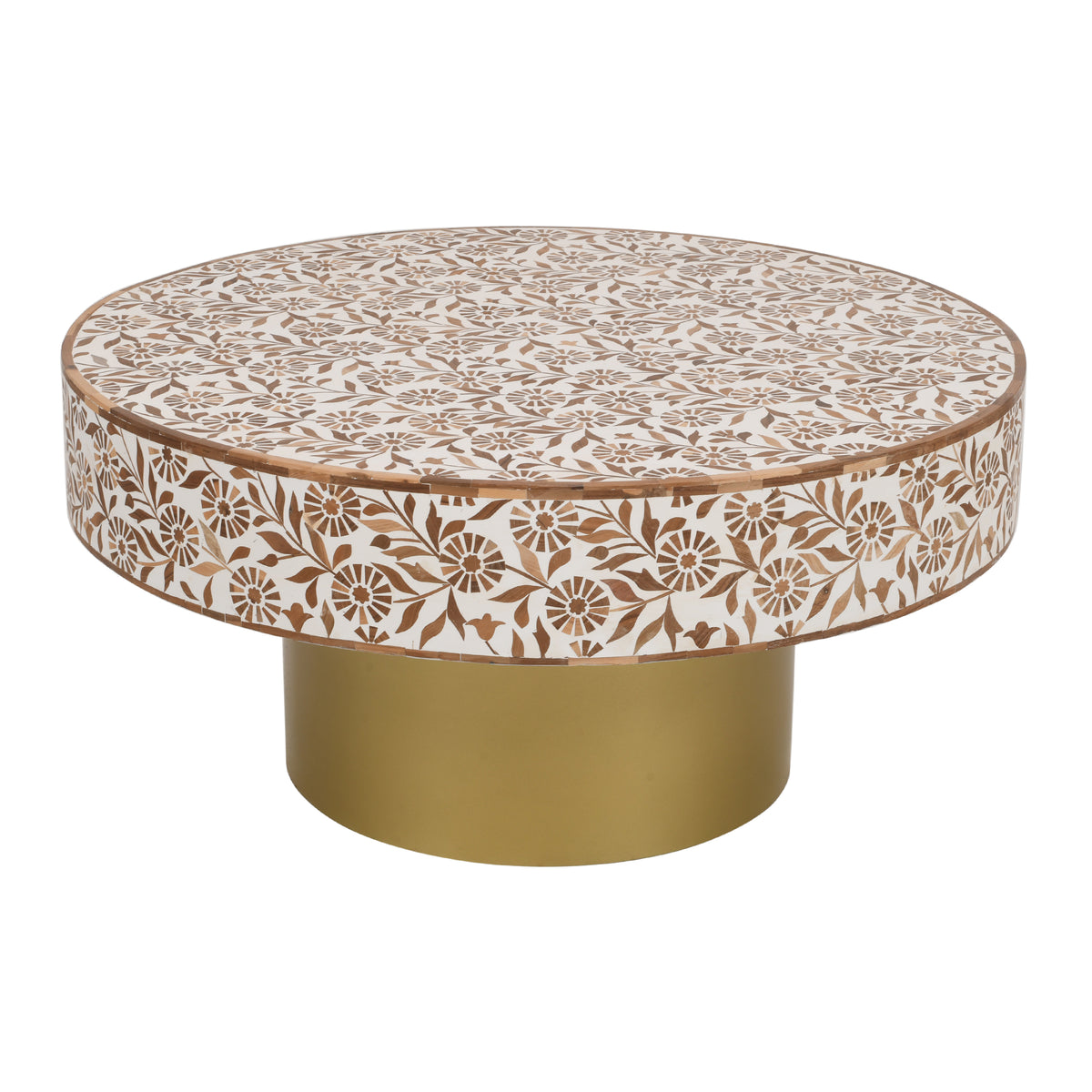 Flannel Flower Round Coffee Table - Natural / White COF339