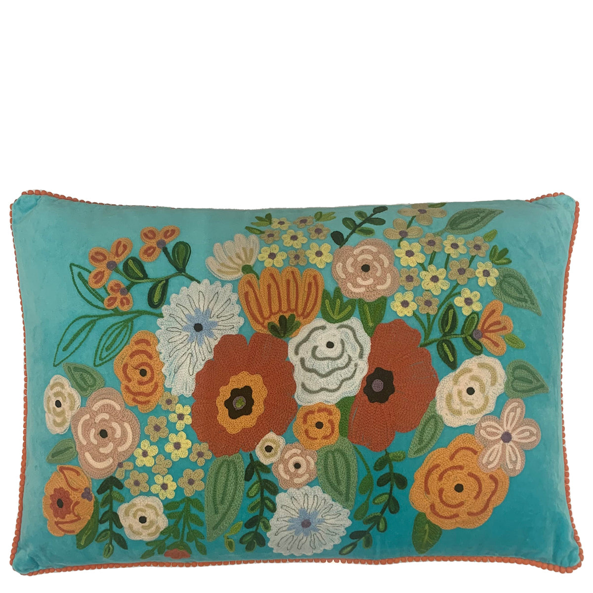 Velvet Summer Florals Lumbar Cushion - Turquoise Multi CUS2130