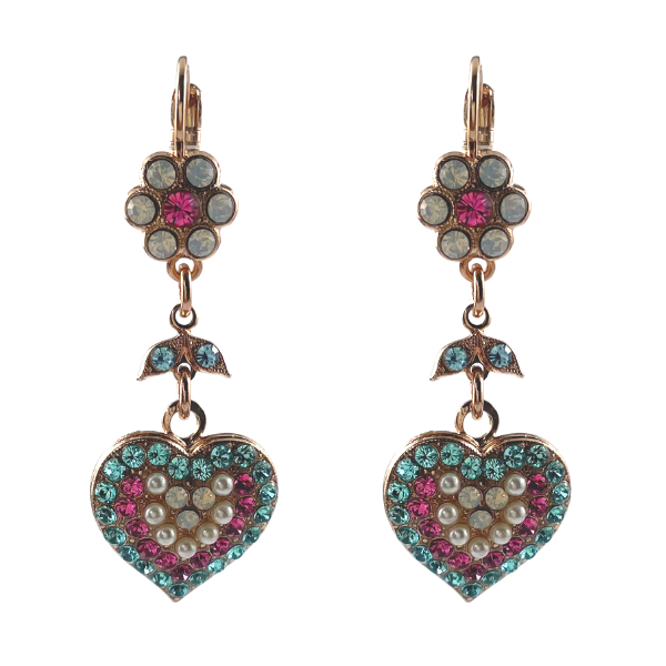 Mariana&#39;s Memories of Montmartre Collection features, watermelon, fuchsia, turquoise and milky white crystals. The jewellery is layered in 18-carat Rose Gold featuring Austrian &amp; Czech Crystals:  Light Turquoise (263), White Opal (234) &amp; Jonquil (213)