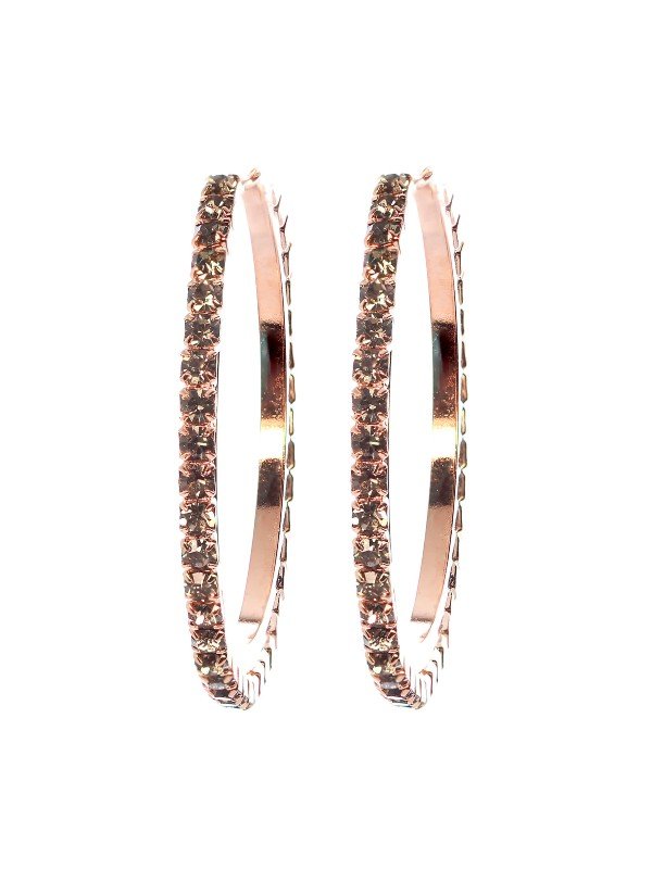 Image of sparkly 4 cm hoop earrings encrusted with champagne coloured crystals.