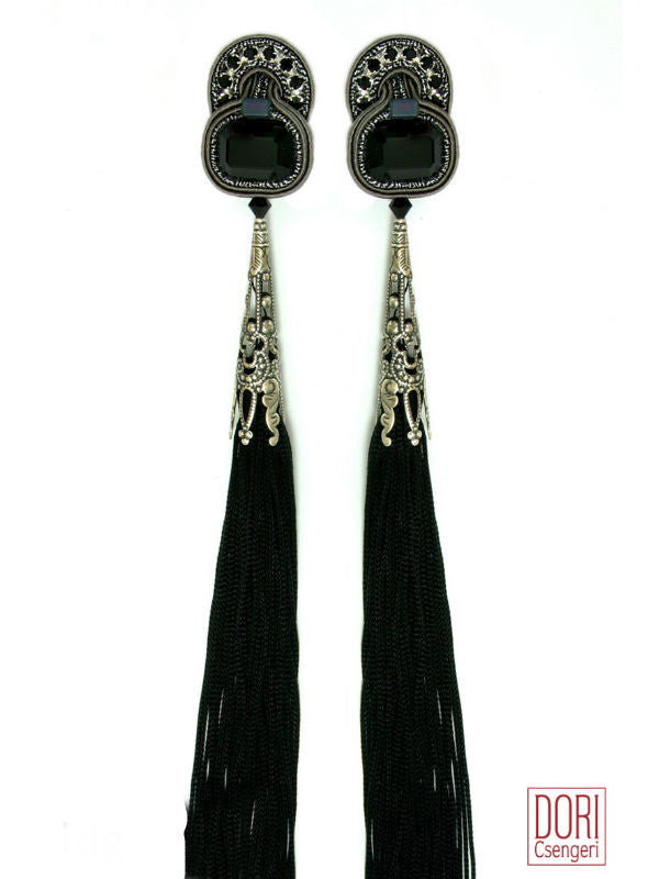 Image of beautifully handcrafted design clip on tassel earrings using silk cord.