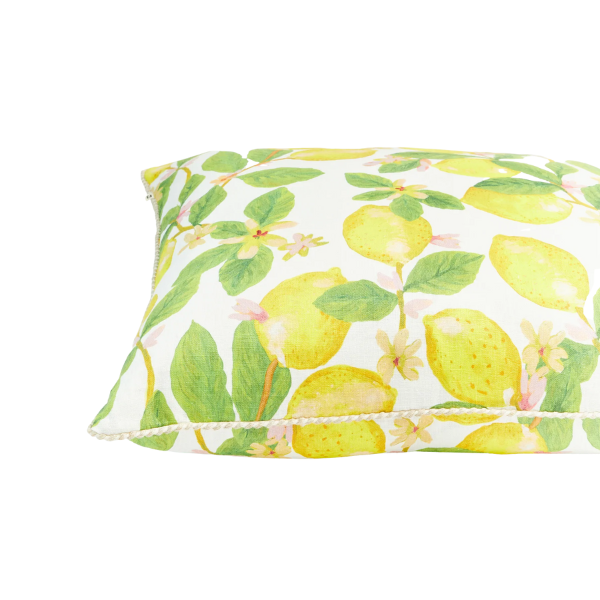 Image of 60 x 60 cm cushion with lemons and green foliage pattern.
