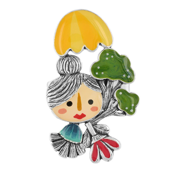 Image of colourful Josi Brocoli character ring on silver finish.