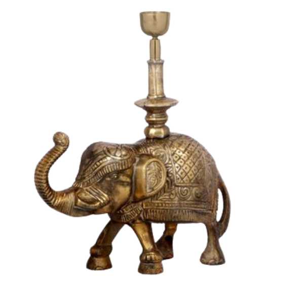 Ornamental Elephant Lamp Base Raw Antique Gold LAM247