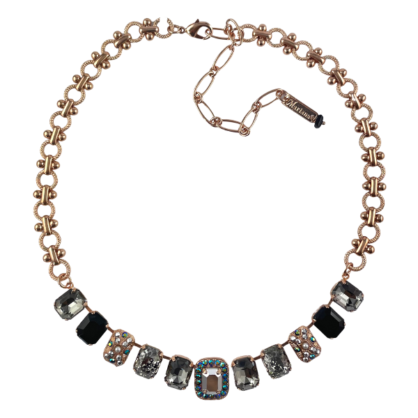 Image of 18ct Rose Gold plated chunky necklace embellished with grey, black, clear Swarovski crystals.