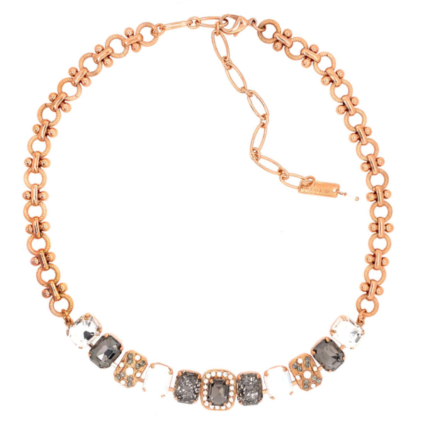 Image of 18ct Rose Gold plated chunky necklace embellished with grey, white and clear Swarovski crystals.