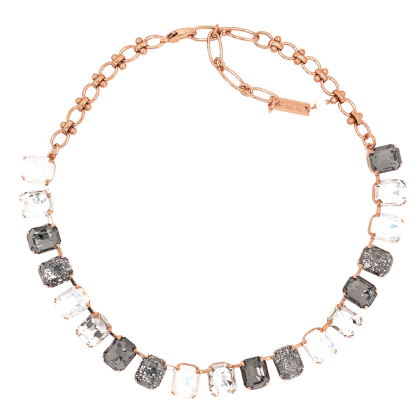 Image of Grey, white and black Swarovski crystal necklace set in 18ct rose gold plated metal.