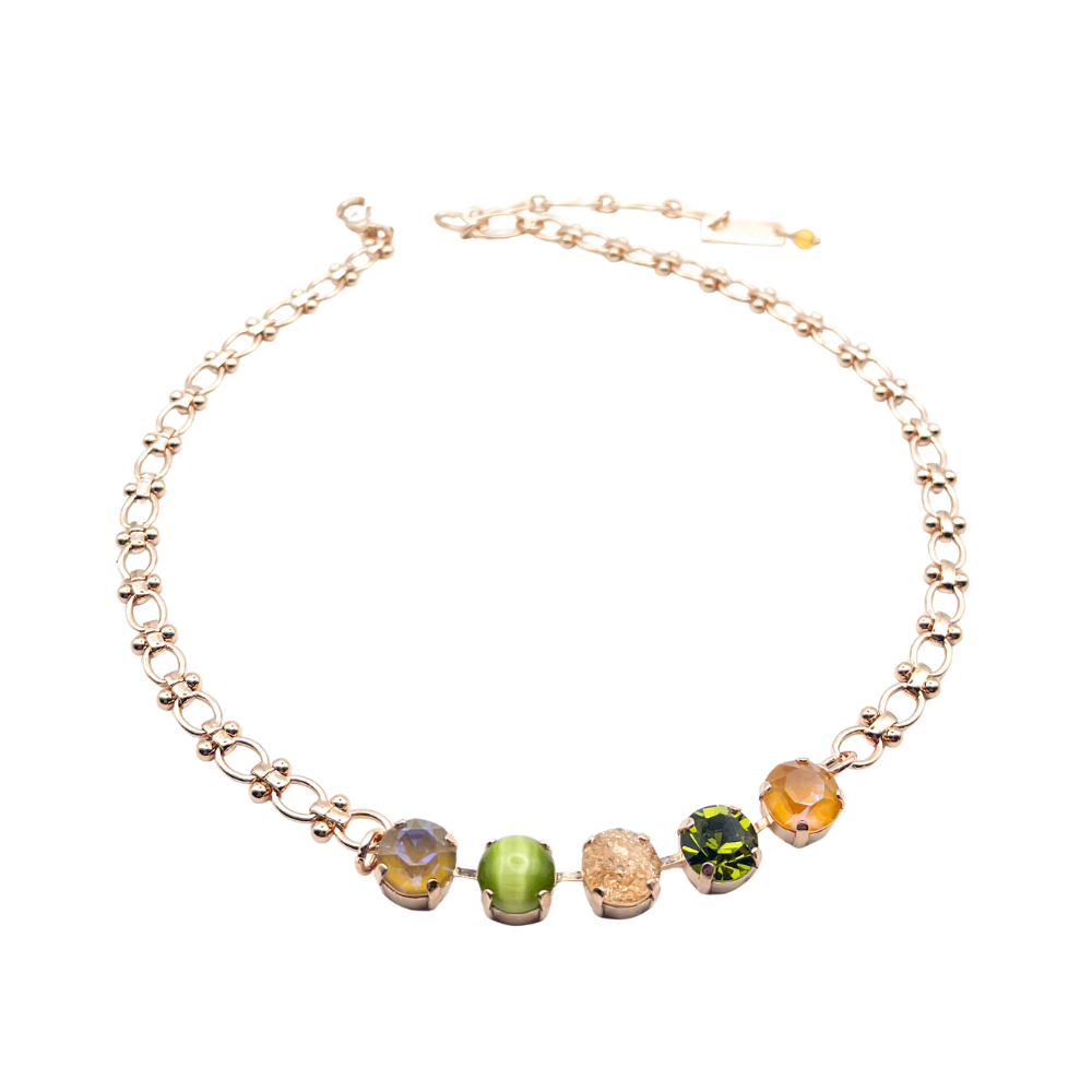 Necklace with colorful beads on a white background