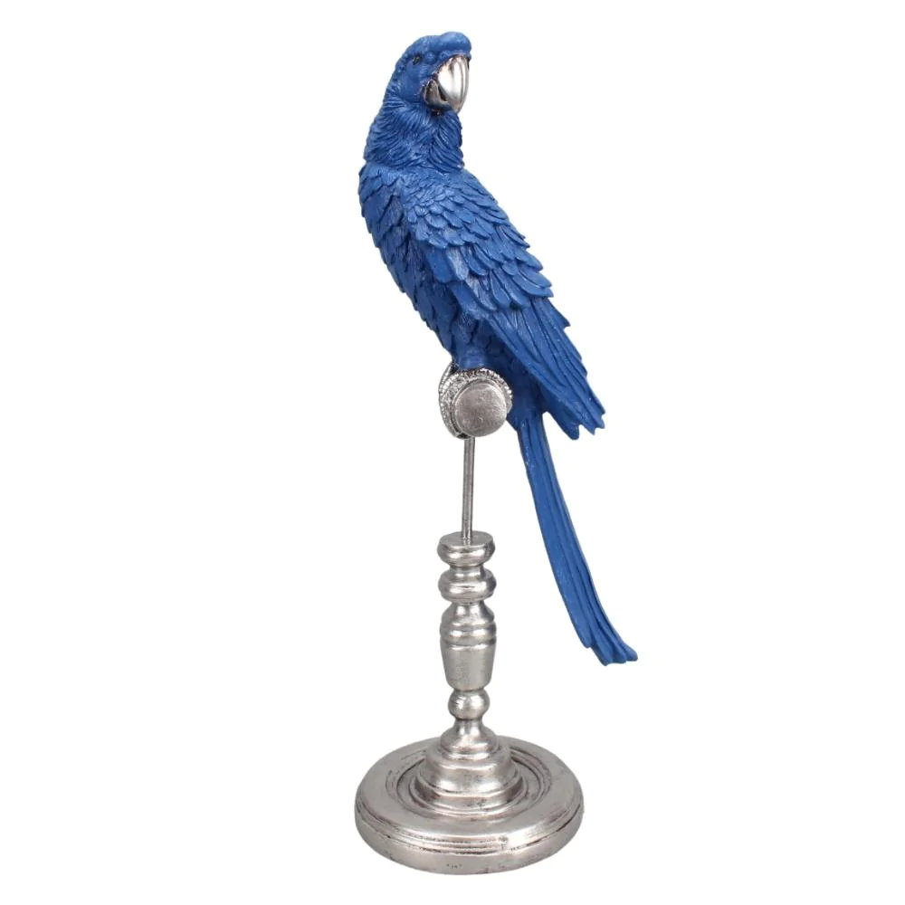 Image of blue parrot standing regally on its perch, is a stunning decorative piece that will be an outstanding adornment in your home.