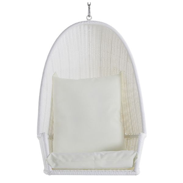 Image of Hamptons style Pod Swing chair including cushions, with chain to hang.
