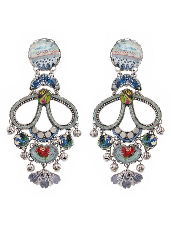 Image of elegant aqua, grey and royal blue tones in these perfectly set, 7.6cm long earrings from the Radiance Collection.