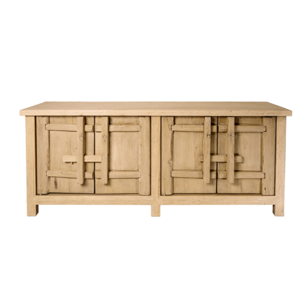 Image of a stylish and versatile design whose raw, chunky style exudes raw earthiness.   As solid statement sideboard, this functional piece features four doors with an internal shelf and unique slider timber bolt closures on the doors.  Furniture for a lifetime and beyond.