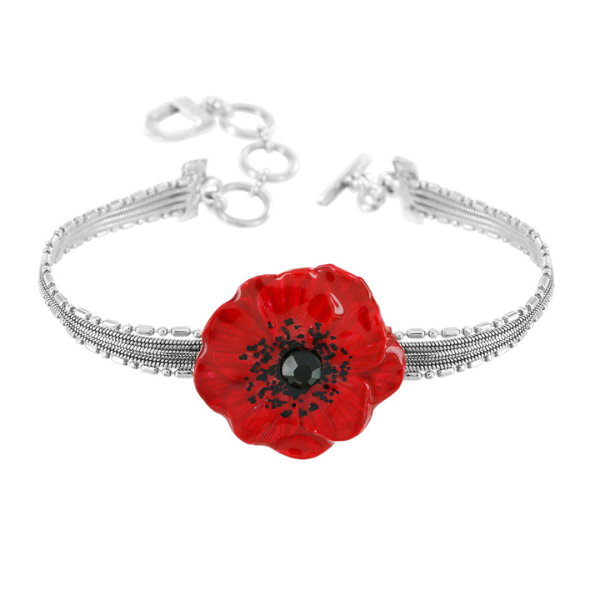 Image of multi chain bracelet with hand painted poppy centrepiece.