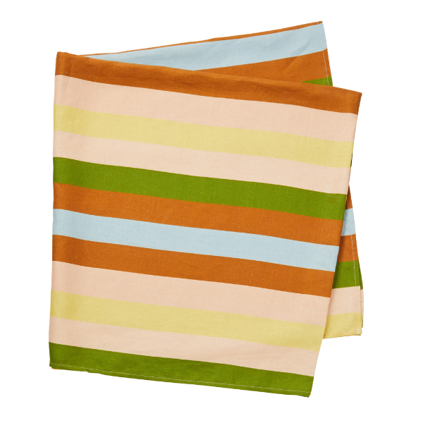 Image of linen tablecloth in early colour stripes.