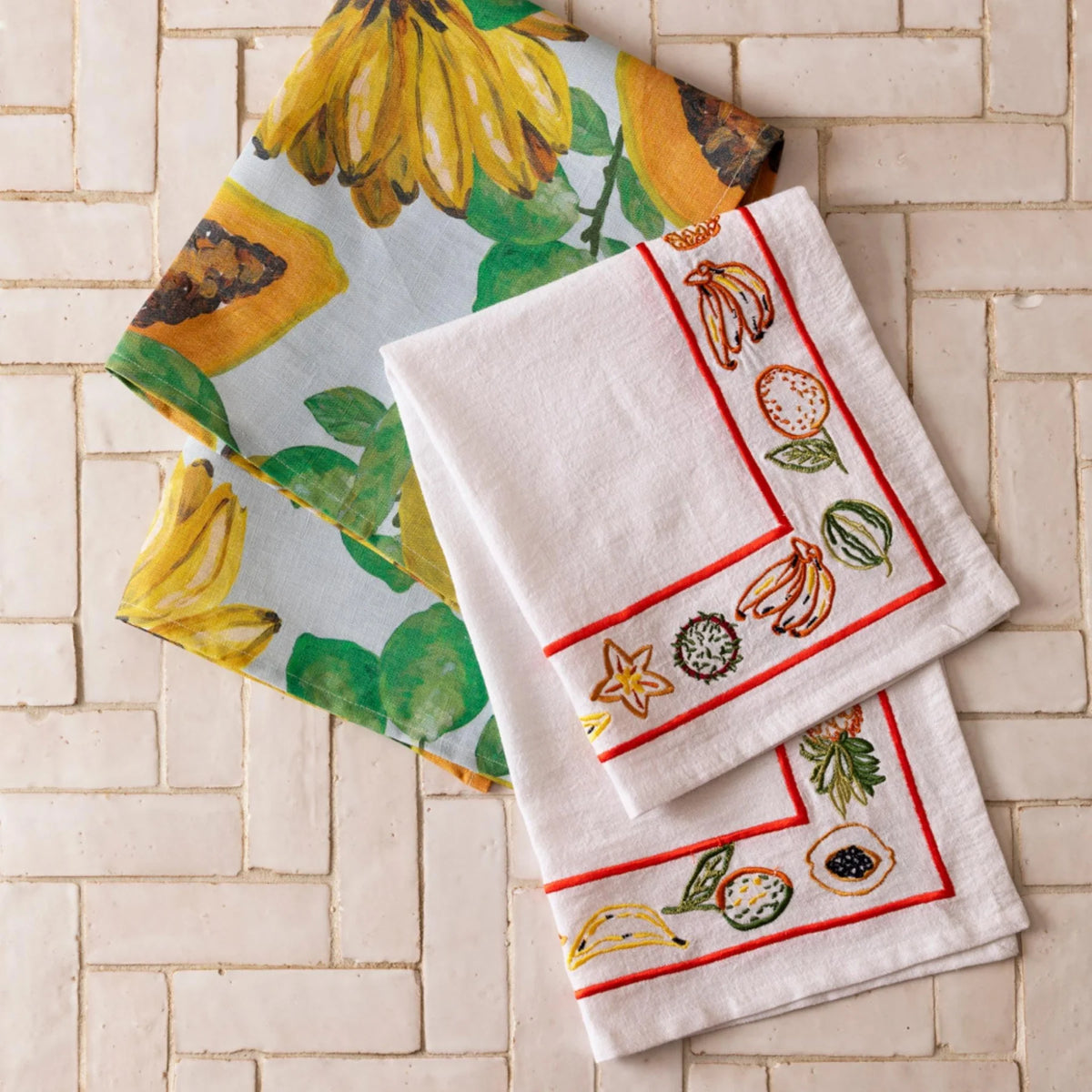 Bonnie and Neil Tropics Border Embroidered Tea Towel - TT2801