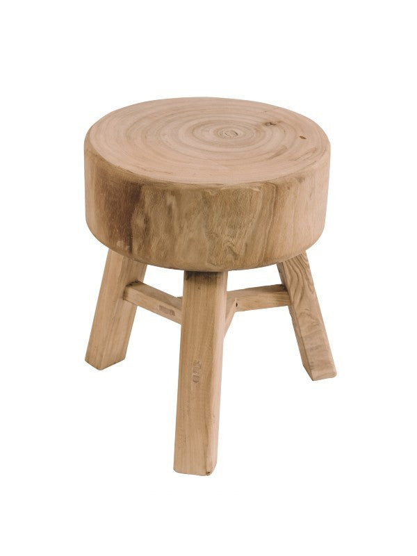 Image of solid chunky stool ethically sourced and handmade by skilled artisans, adding a statement to your alfresco dining area. 