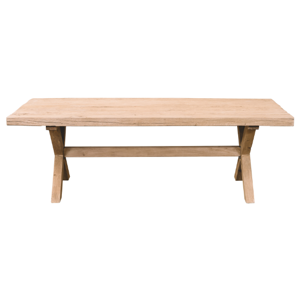Image of a beautiful rustic looking elm dining table, this stylish, practical piece designed to provide a spacious dining experience in the kitchen area.