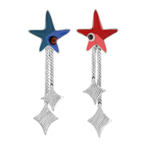 Image of hand painted starfish earrings with silver chain dangles.