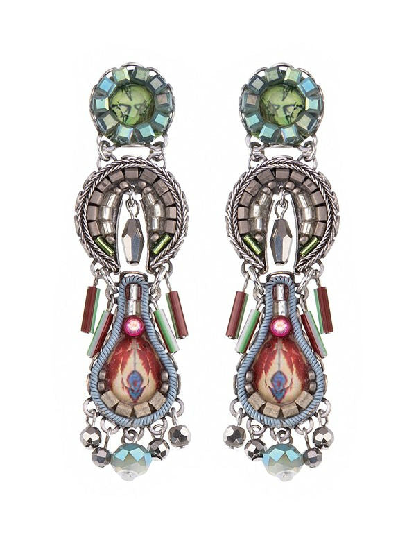 Image of elegant drop earrings from Ayala Bar&#39;s Classic Autumn Song Collection. Named Linda, these elegant earrings are 7.9cm in length. Multicoloured to complement any casual or formal outfit.