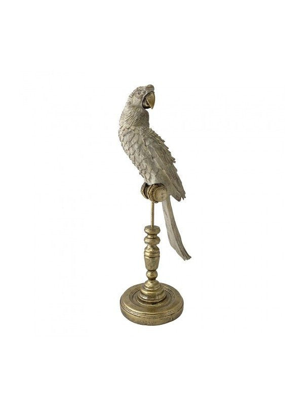 Designed by Creatively Active Minds, this home decor delight is a must. White Parrot on Gold stand. Measures 17 x 14 x 45cm.